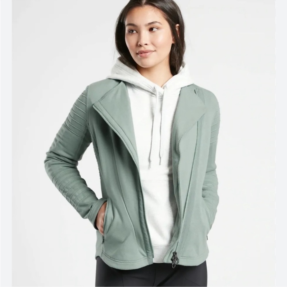 Athleta Moto-style Green Fog Zippered Jacket - Size M